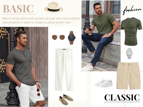 COOFANDY Men's Casual Henley Shirts Short Sleeve Pocket T-Shirts Lightweight Button Henley Pullover Basic Tees