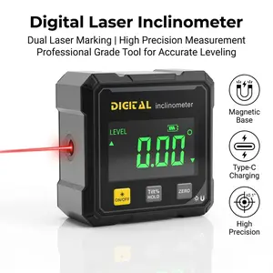 Digital Angle Finder Gauge with Dual Laser Leveling and 0.05 Degree Resolution Rechargeable Electronic Inclinometer with Backlit LCD and Strong Magnetic Base for Accurate Bevel Measurements and DIY Projects light green
