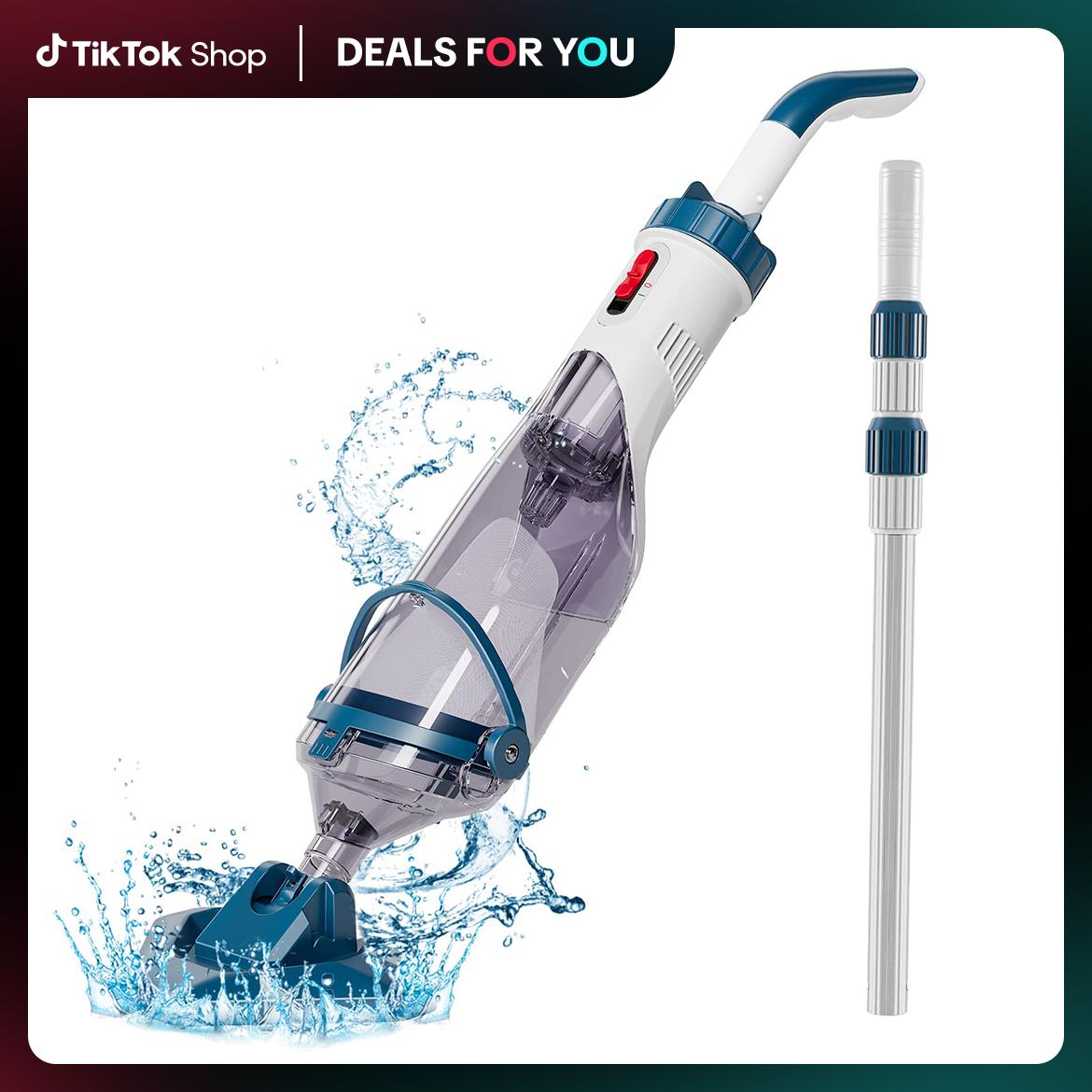 【Spring Cleaning】Enhulk Pool Vacuum for Above Ground Pools with Telescopic Pole Rechargeable Hand Cleaner 18.5 Gals/Min Deep Cleaning Cordless Battery Operated