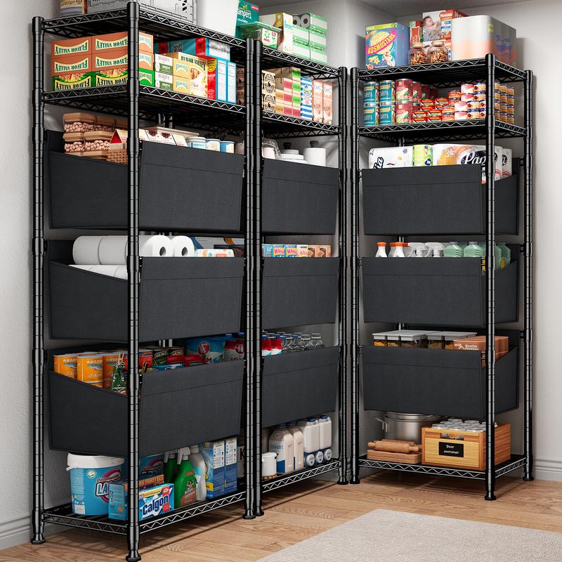 【Closet Storage Organizer】Raybee 6 Tier Corner Shelf with Basket,72'' Tall Storage Shelves Organizer Units, Adjustable Metal industrial Bookshelf for Wall Corner,Living room,Kitchen,Home Office