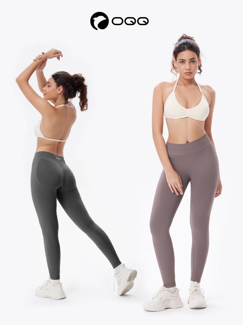 OQQfitness Womenswear Yoga Leggings Mid-Waist Seamless Pants Comfortable Casual Sportswear Basic Style for Everyday Wear