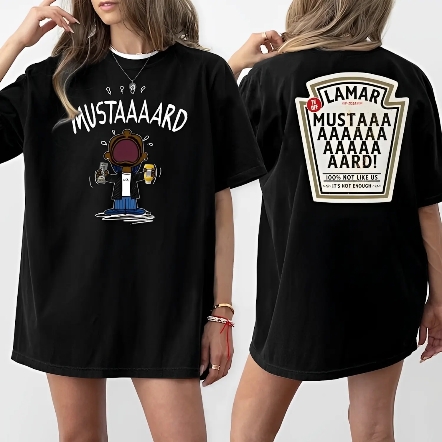 Art Mustaaard 2 Sided T-Shirt, Lamar Mustard Car Art Graphic Tee, Funny Meme Shirt, Unisex Hip Hop Streetwear for Men and Women
