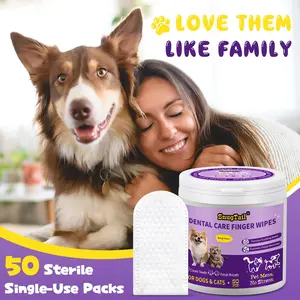Finger wipe 50-Count Pet Dental Finger Wipes for Cats & Dogs – strengthens teeth gently clean Complete Disposable Teeth Cleaning Kit with Plaque Control & Breath Freshener Dirt Build Up Oral Hygiene, Gentle Multi-purpose Wipes for Ears, Teeth