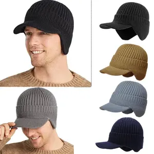 5/10PCS Winter Warm Knit Ear Flap Baseball Cap Beanie Hat with Visor Multi Color Cold Weather Headwear for Daily Outdoor Casual Wear