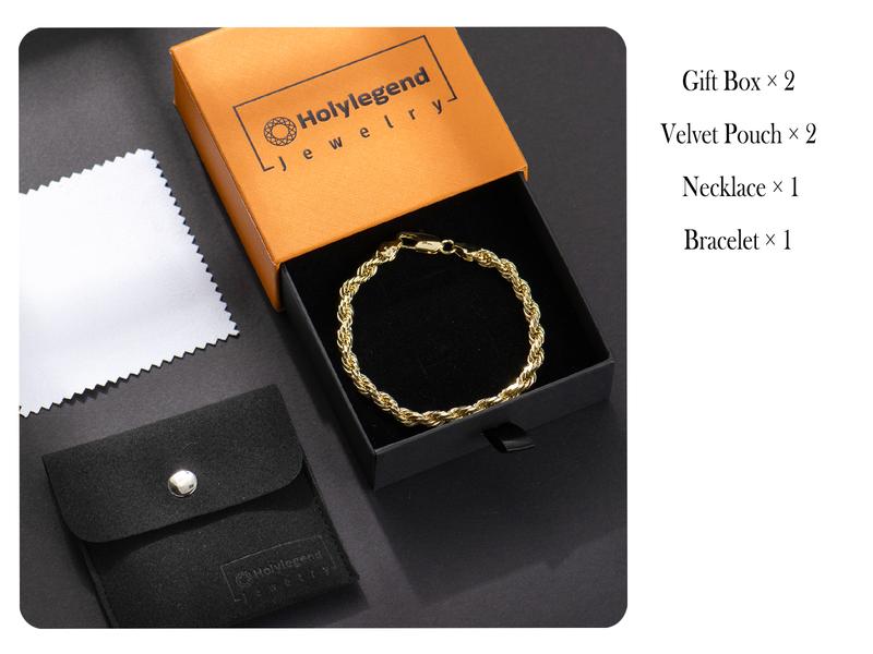 Holylegend Crazy sale 14K Real Gold-Plated Cuban & Figaro & Rope Set, Bracelet, Necklace - 8mm/10mm wide, High Quality Jewelry,Jewelry set