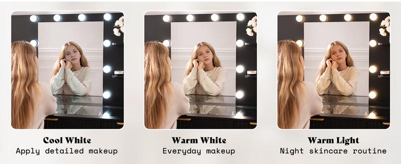 AMERLIFE 36.2/47.2" Fluted Vanity Desk with Mirror and Adjustable LED Lights, Large 4/7 Drawers Makeup Table with Glass Top and Charging Station for Women and Girls, Bedroom or Dorm/Best Gift Ideas/Christmas Gifts