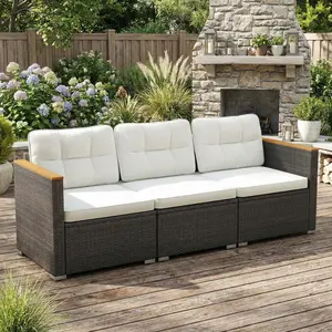 Spaco 3 Seat Patio Sofa with Deep Seating and Cushions Outdoor Couch for Garden Porch and Backyard White
