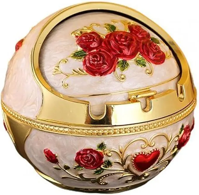 Vintage Zinc Alloy-Aluminium Ashtray with Lid, Large Lightweight Peacock-Style Desktop Ornaments, Unisex Home Decor Supplies, Room Decor Collectible Desktop Gift for Household Use, Collectible Home Decor