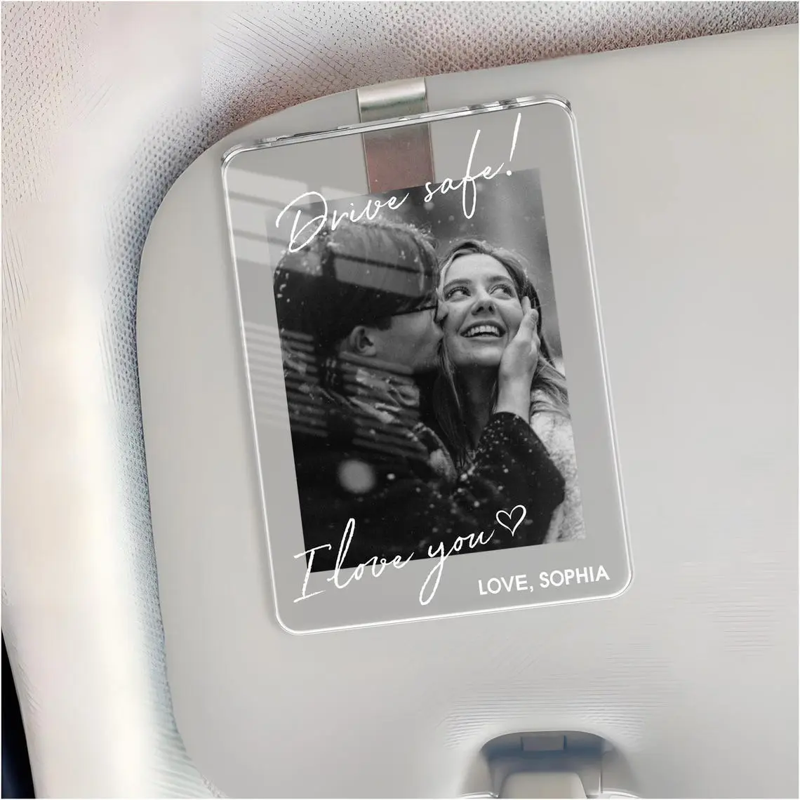 Personalized Custom Photo Car Visor Card, Drive Safe Acrylic Clip, Romantic Boyfriend Anniversary Gift, Aesthetic Clear Picture Frame for Car, Heartfelt I Love You Keepsake