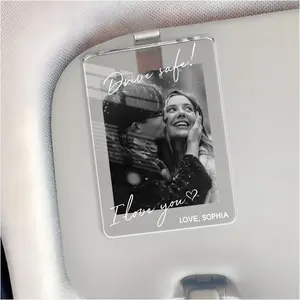Personalized Custom Photo Car Visor Card, Drive Safe Acrylic Clip, Romantic Boyfriend Anniversary Gift, Aesthetic Clear Picture Frame for Car, Heartfelt I Love You Keepsake