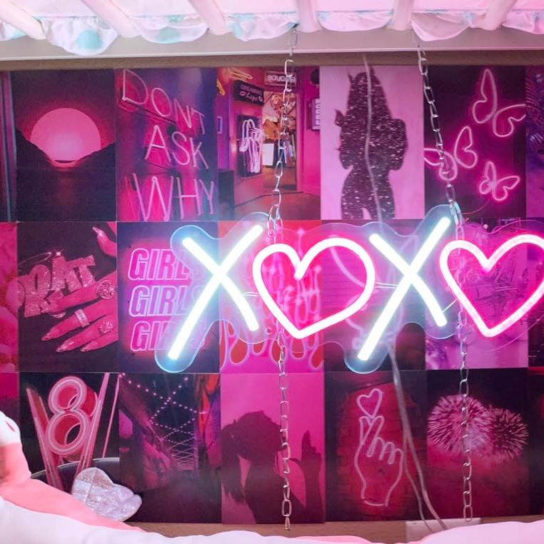 50-Piece Wall Collage Kit:Aesthetic Pink Neon Posters for Room, VSCO Style Photo Wall Art & Artistic Prints. VSCO Girl Bedroom Decor Gift Set Landscape