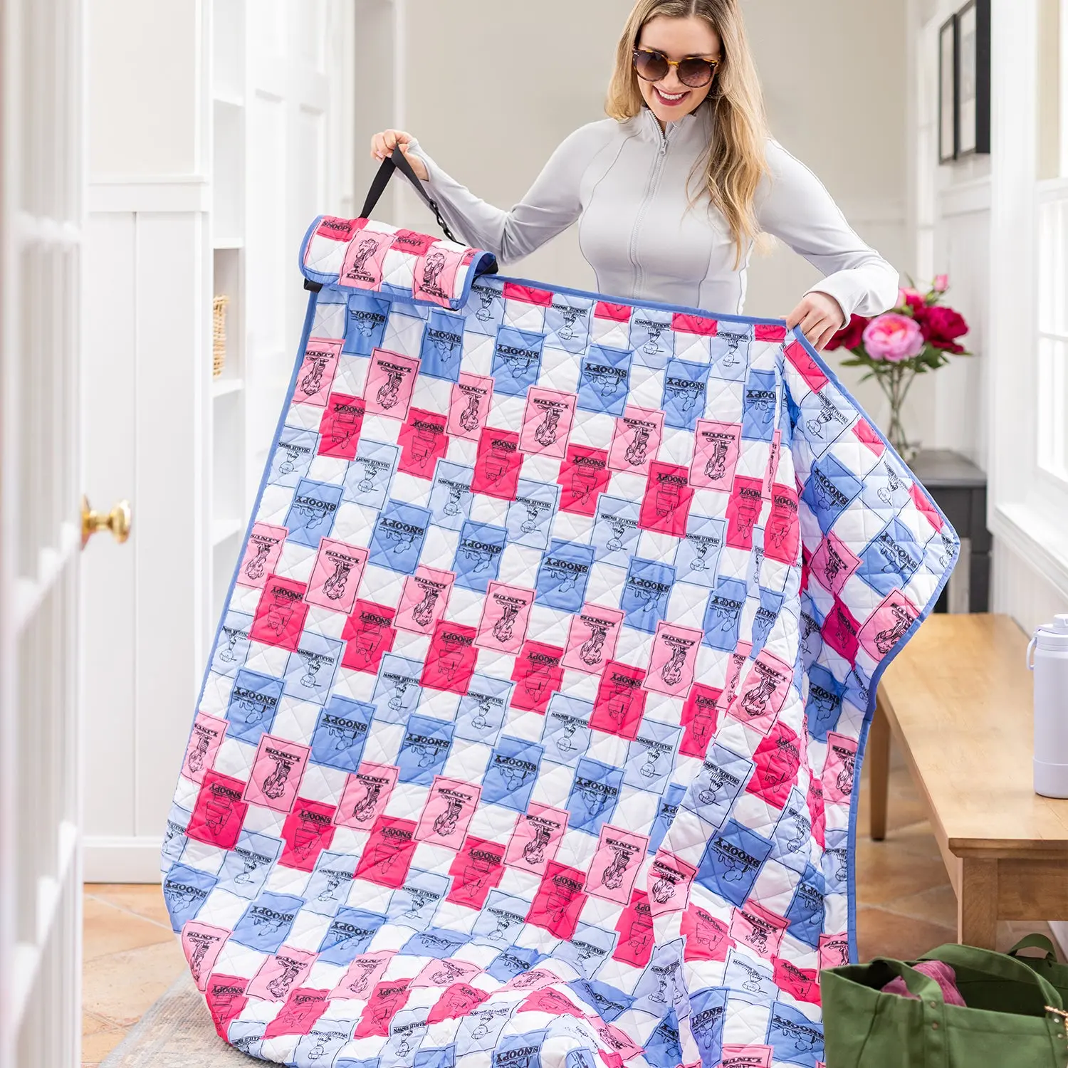 Berkshire Limited Edition Peanuts Snoopy Outdoor Picnic Blanket - Water Resistant Tear Proof Travel Throw with Strap for Camping & Tailgates (55"x70")