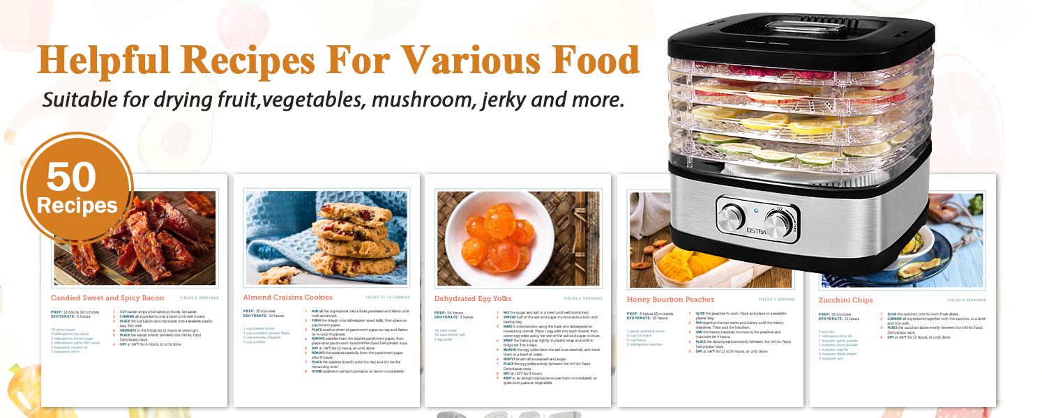 OSTBA Food Dehydrator, Dehydrator for Food and Jerky, Fruits, Herbs, Veggies, Temperature Control Electric Food Dryer Machine, 5 BPA-Free Trays Dishwasher Safe, 240W, Recipe Book Included