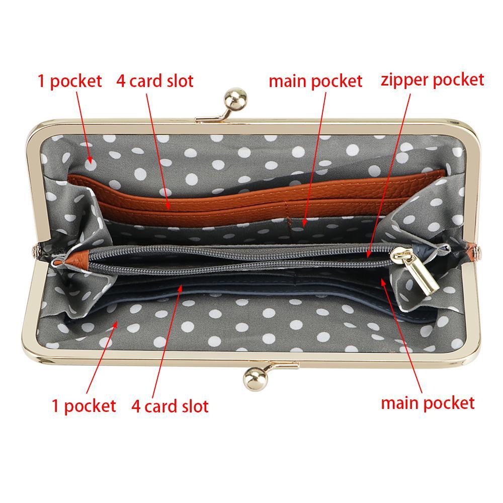 Royal Bagger RFID Kiss Lock Wallet, Solid Color Multi-card Slots Card Holder, Genuine Leather Clutch Purses for Women 1468 SpringStatements