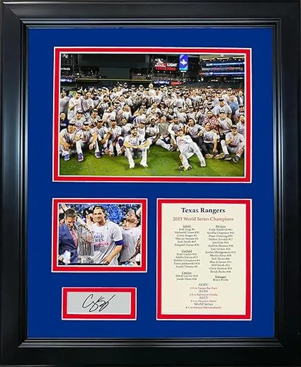 Sports Memorabilia Texas Rangers No Frame  2023 World Series Champions Corey Seager MVP Laser Engraved Facsimile Signature Auto 