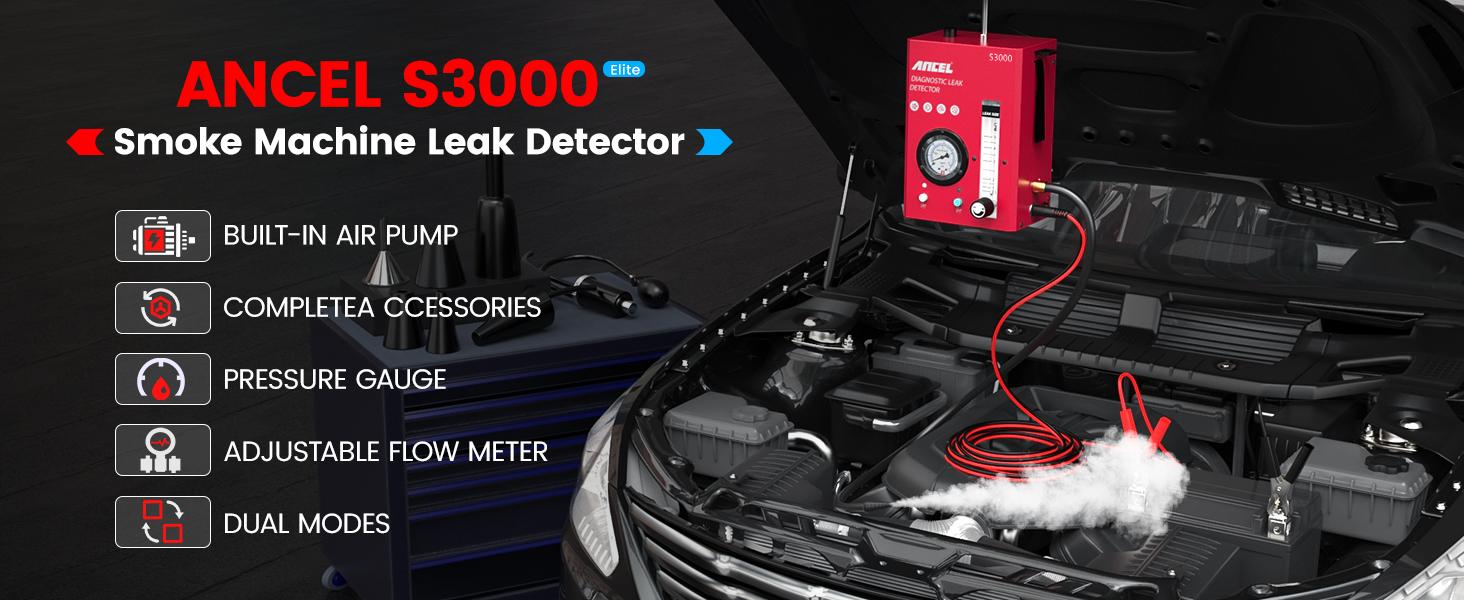 ANCEL S3000 Automotive Smoke Machine with Built-in Air Compressor Professional Leak Detector for EVAP Vacuum Fuel & More Car Vehicle Leak Testing ANCEL S3000 Automotive Smoke Machine with Built-in Air Compressor Professional Leak Detector for EVAP Vacuum Fuel & More Car Vehicle Leak Testing