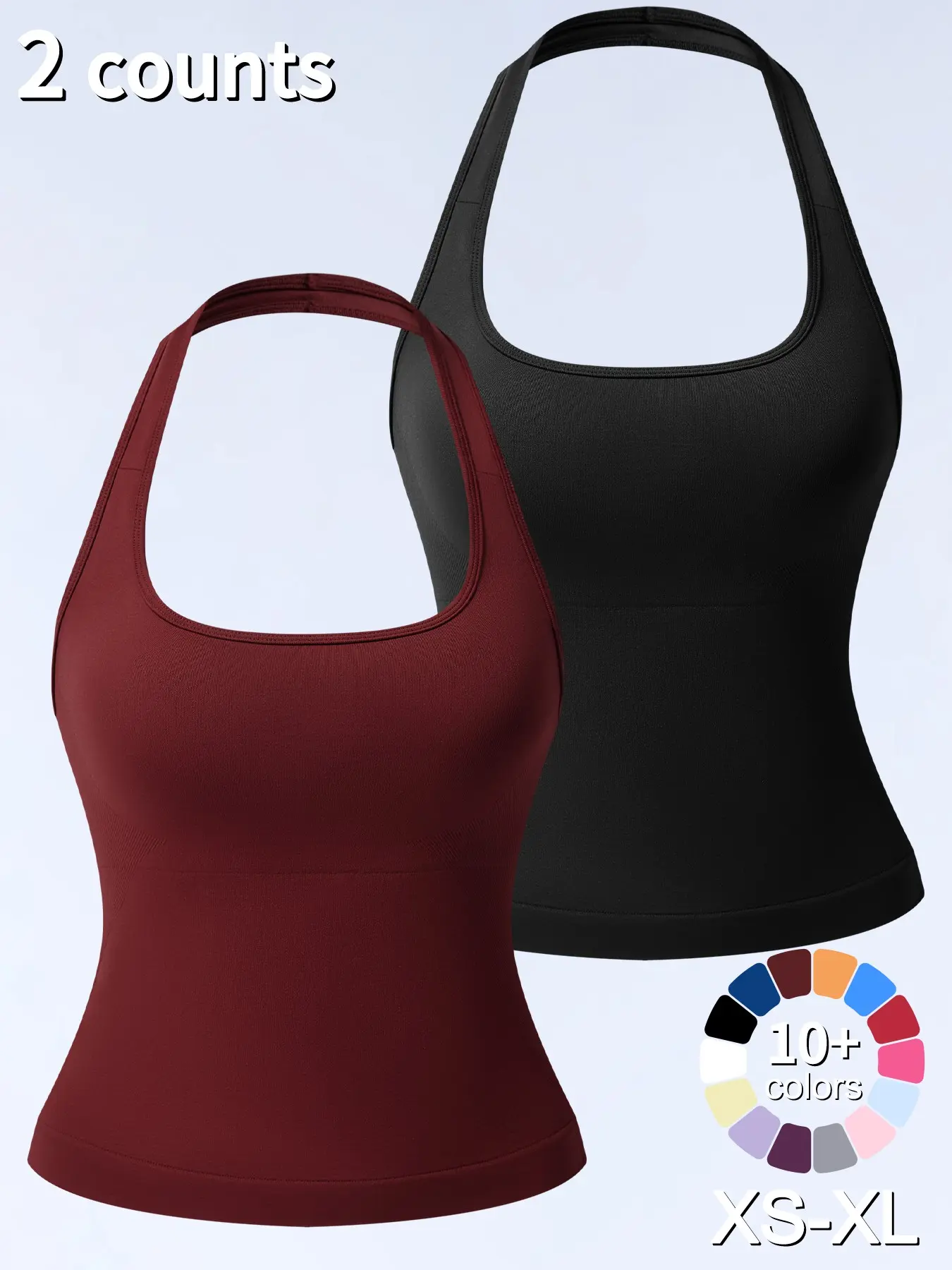 1/2/3/4 Pcs Women's Sleeveless Yoga Halter Neck Tank Top with Removable Pads, Three-Layer Seamless Backless Tank Tops Casual Solid Color Soft All Seasons Wear