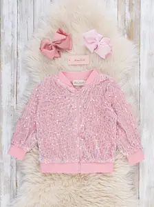 Rosy Glimmer Sequin Velvet Bomber Jacket