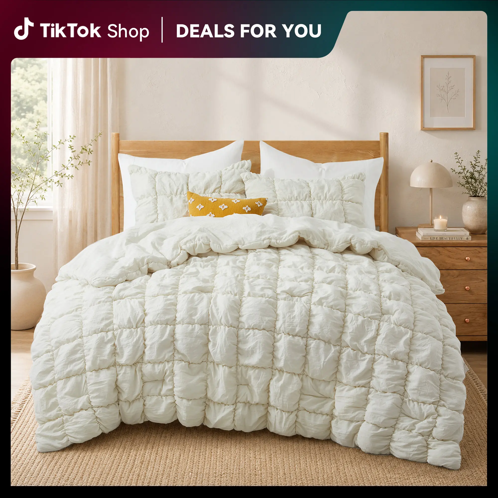 PEACE NEST Cloud Puff Queen Comforter Set - Fluffy Weave All-Season Down Alternative 2-in-1 Lightweight Duvet, Cozy Setup Reversible Quilted Bedding for Princess Room Home Decor, King Option Available, Lightweight Duvet Set, Bed Set