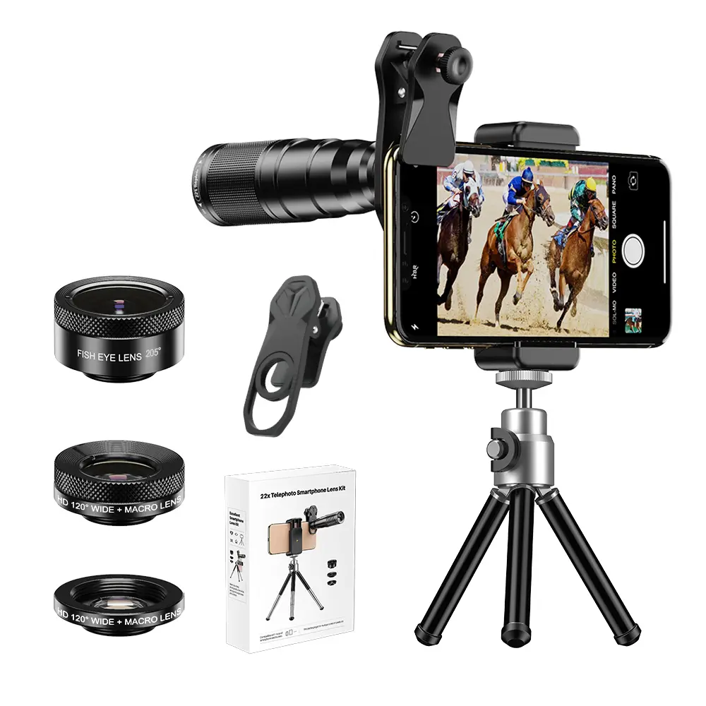 APEXEL 6-in-1 Pro Lens Kit for iPhone & Samsung - 22X Telephoto, 205° Fisheye, 120° Wide Angle, 25X Macro Lenses with Tripod & Case - Ideal for Concerts & Outdoors - Cellphone Camera Lens Kit for content creator summerwins