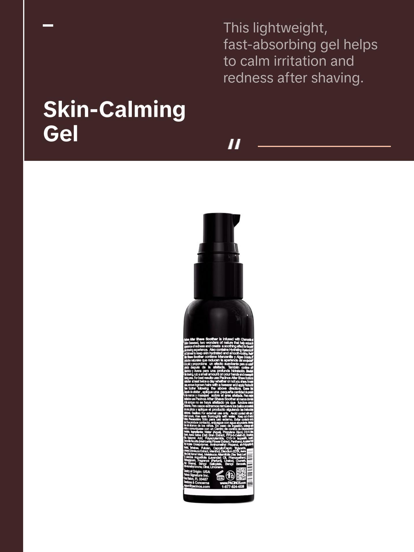 Pacinos After Shave Soother - Post-Shave Gel with Hyaluronic Acid, Oat Extract and Tea Tree Oil for Hydration, Calm and Skin Recovery - Alcohol-Free - 2 fl oz