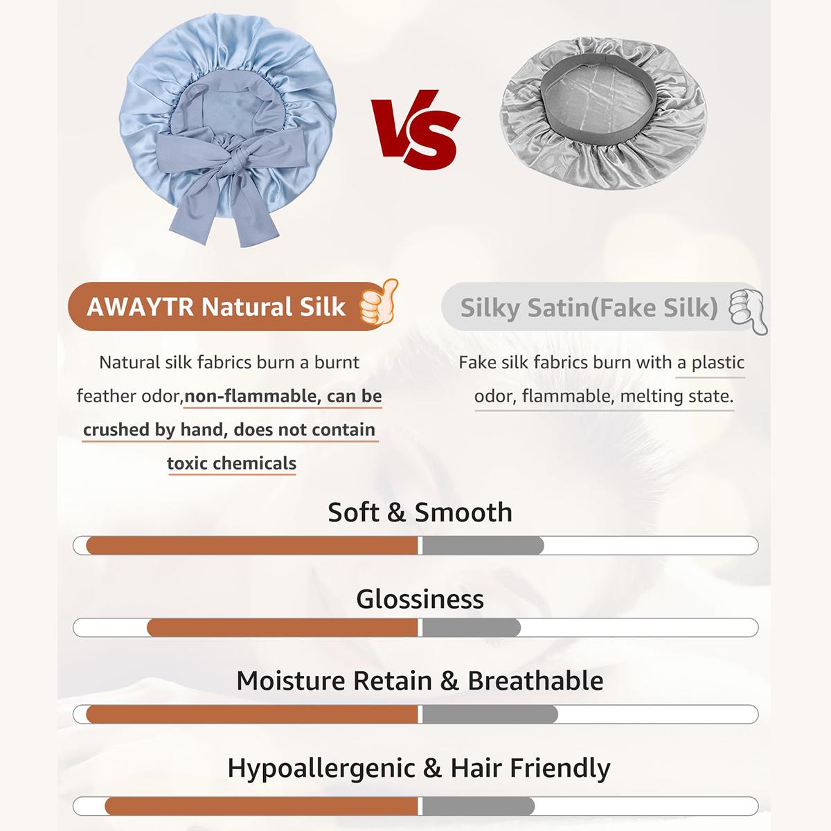 AWAYTR Silk Bonnet for Sleeping Women 100% Mulberry Silk Bonnets Double Layered Night Cap with Tie Band Reversible Hair Bonnet Sleeping Hair Wrap Pink Haircare Cap Heatless