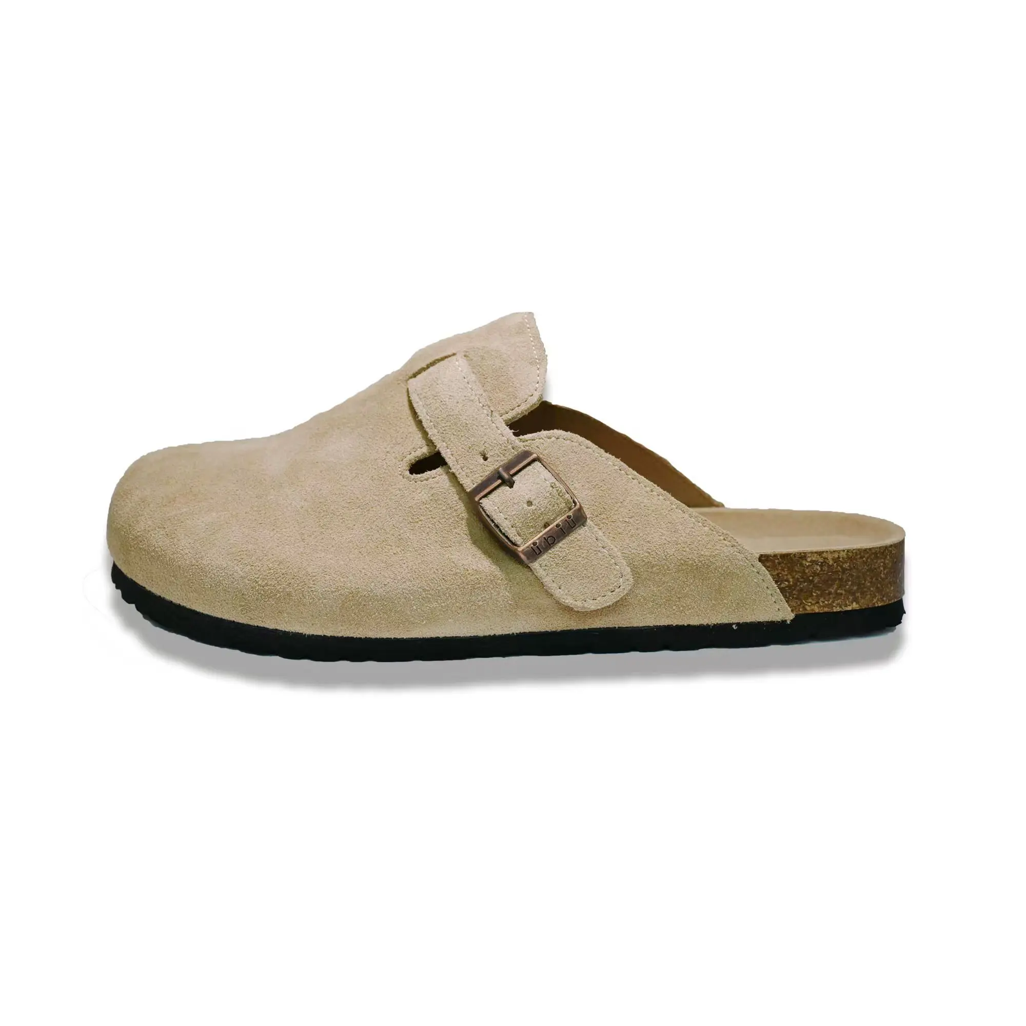 LI BI LI Women Men Round Toe Cork Footbed Clogs Fashion Suede Shoes Slide Outdoor Slippers with Strap Adjustable Flat Buckle Clogs Retro Fashion Walking Shoes Slippers