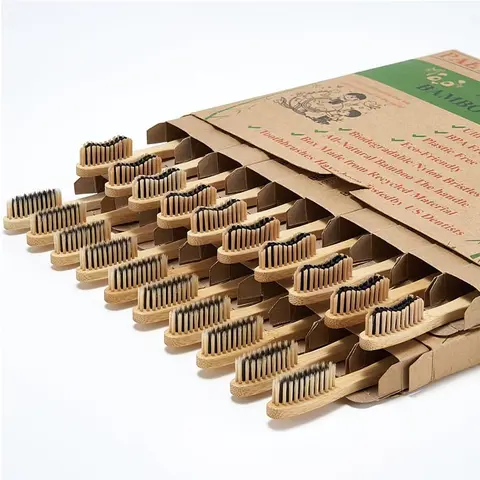 20 Pcs Bamboo Toothbrushes (Soft+Medium), Natural Wood Toothbrushes Bulk, BPA Free, Eco-Friendly, Biodegradable & Compostable Charcoal Wooden - Reusable Travel Toothbrushes Oral Pack