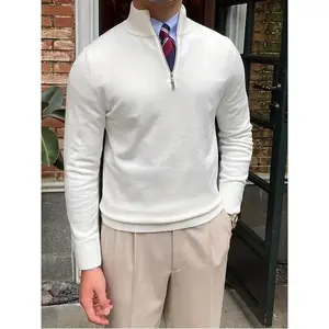 Men's Loose Solid Knit Pullover, Casual Long Sleeve Half Zip Sweater, Suitable for Autumn and Winter