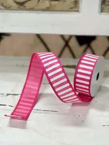 1.5 Inch By 10 Yard Pink And White Striped Ribbon