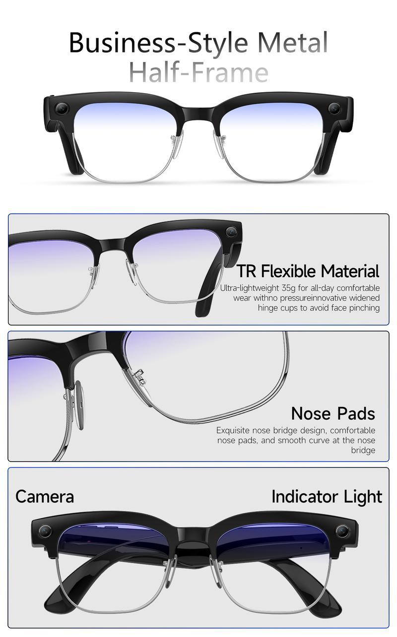 Smart AI Camera Glasses with 8MP Photochromic Lenses ,Button Touch Adjustment for Travel Outdoor Adventures Hands-Free Photography 160+Languages Real-Time Translation Bluetooth Wireless Wearable Video Recording UV Protection