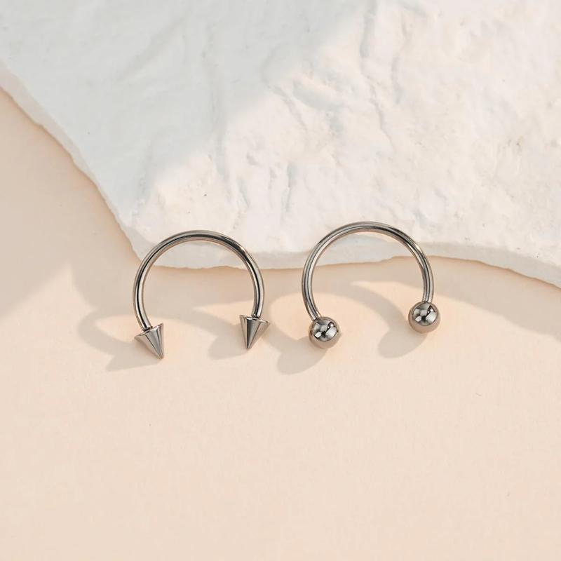 Oufer 2Pcs 18G/16G/14G/12G/10G Titanium Spike/Ball Internally Threaded Horseshoe Septum Pierced Ring Septum Clicer Ring Septum Jewelry Nostril Nose Piercing Body Jewelry
