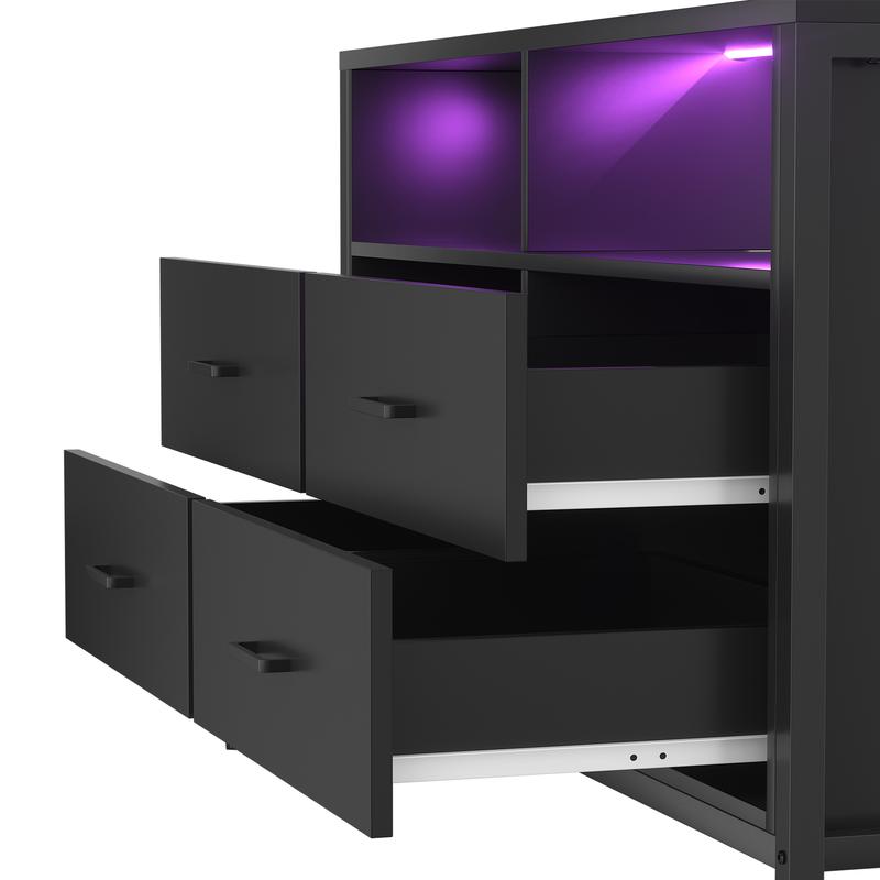 Unikito 4-Drawer Dresser with Charging Sockets and RGB LED Light, Bedroom Storage Cabinet for Living Room, Foyer - 39'' Dresser with Power Outlets