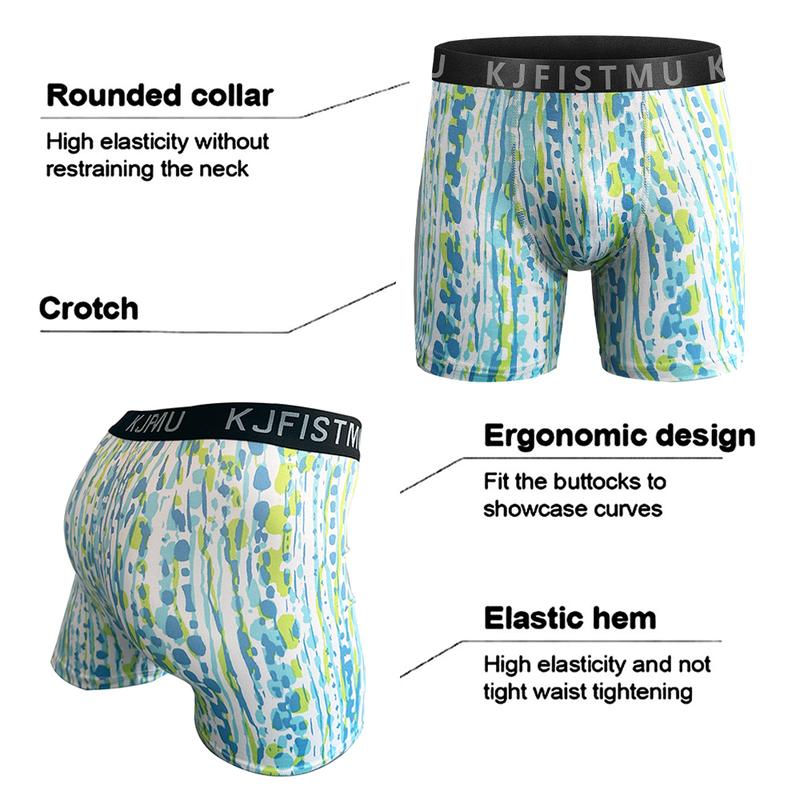 KJFISTMU 12-piece Men's Boxer Briefs Set - High elasticity, full-coverage long boxer briefs, available in various colors and printed patterns, comfortable and snug, suitable for daily wear - Bulk (machine washable and hand washable)