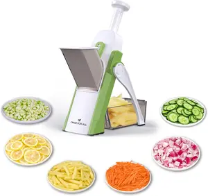 【ONCE FOR ALL】Safe Mandoline Slicer, Multi Vegetable Chopper, Potato Slicer for Kitchen, 4 Modes 100+ Presets Adjustable Thickness, French Fry Cutter (5 in 1 Green)