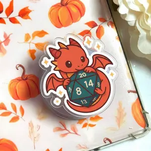 Cute Fantasy Dice Dragon Phone Grip, Autumn Pumpkin Aesthetic Magnetic Phone Holder, Kawaii Dice Phone Stand, E-Reader & Phone Accessory, Gamer Gift