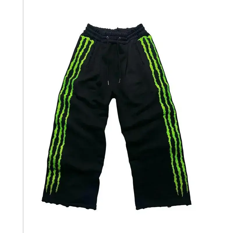 American Style Sweatpants Y2K Claw Stripe Fluorescence Pants Streetwear Hip Hop Personality Casual Pants Joggers Men Clothing Christmas gift Athletic Activewear