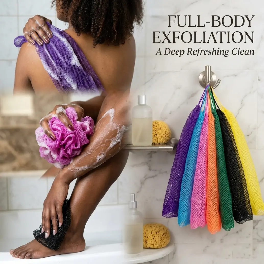 African Net Sponge Long Bathing Net Shower Body Scrubber Back Scrubber Skin Smoother Bathing Sponge for Daily Use or Stocking Stuffer