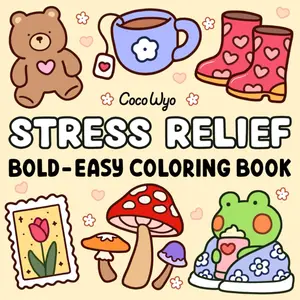 Stress Relief: Coloring Book for Adults and Kids, Bold and Easy, Simple and Big Designs for Relaxation Featuring Animals, Landscape, Flowers, Patterns, Cute Things And Many More Paperback – May 4, 2024