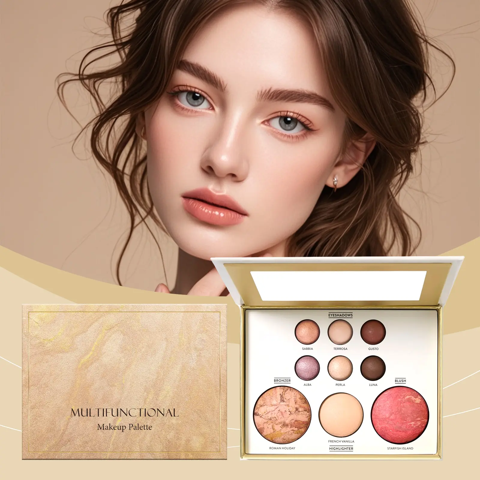 Limited Edition High-Pigment Cosmetic Eyeshadow Palette - Silky Multi-Use Powder, Radiant Matte & Metallic Shimmer Finishes - Brown & Copper Tones for Adults’ Daily to Evening Looks