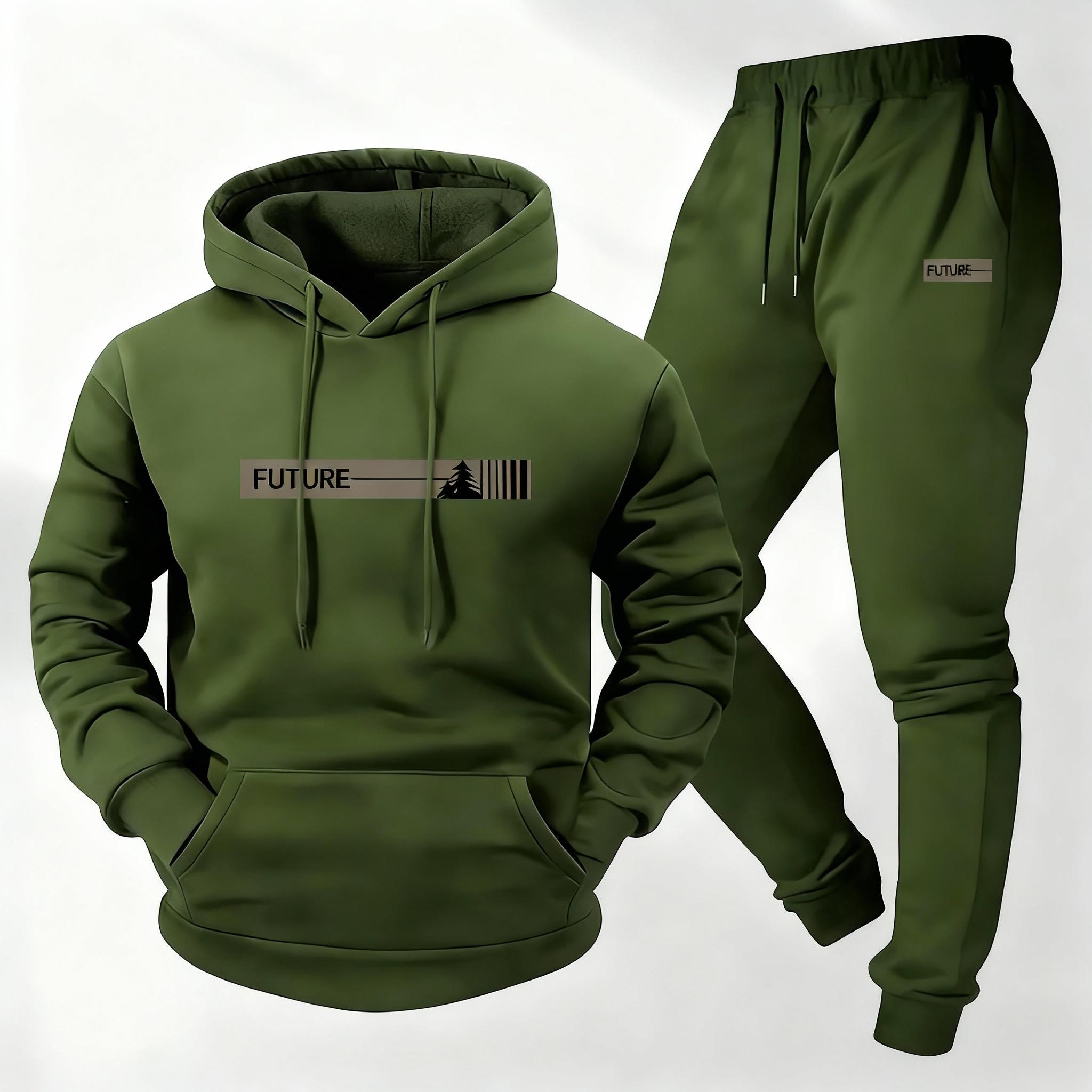 Men's Printed Hoodie & Joggers Set - Casual Long-Sleeve Athletic Top with Pockets Summer Lounge Tracksuit Summer Tracksuits Sportswear Indoor Outdoor Sportswear Running Fitness
