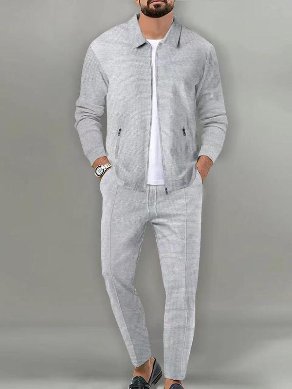KZZ Sporty Two-piece Set Men's Plain Zip Up Jacket & Drawstring Waist Pants Tracksuit Set, Men's Sportswear for Gym Workout Running, Casual Gym Wear, Tracksuit Outfit, Athletic Tracksuit, Casual Activewear, Gym Clothes Set SpringStatements