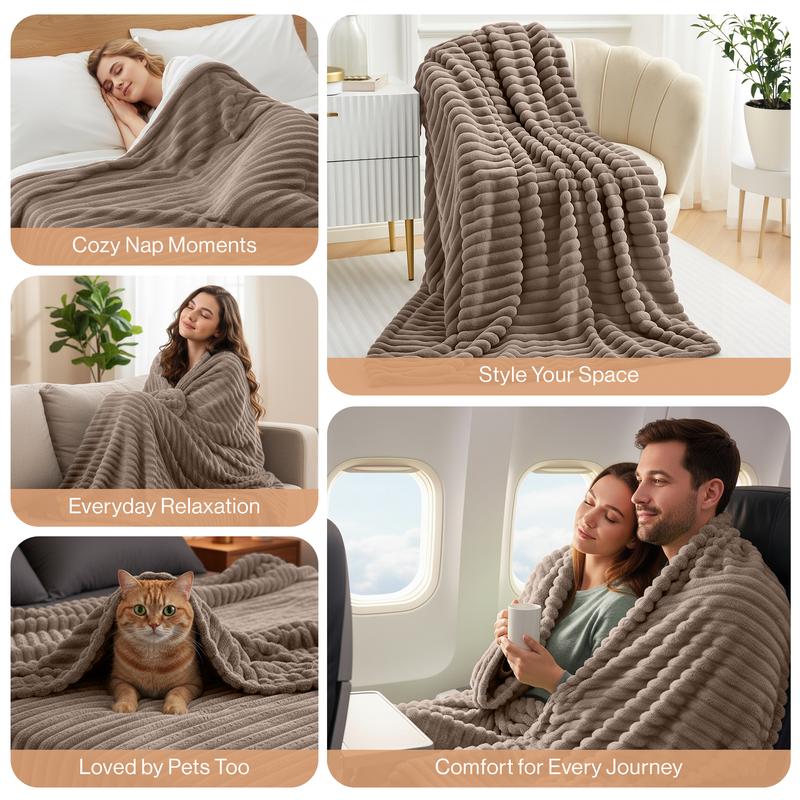 Lux Decor Ultra Soft Striped Throw Blanket - Gentle. Lightweight, Cozy 3cm Stripe Design Fleece Throw -Stress Relief All‑Season Blanket for Bed, Couch, Travel & Camping, Classic Stripe Design - Home Decor - Plush Gift Idea