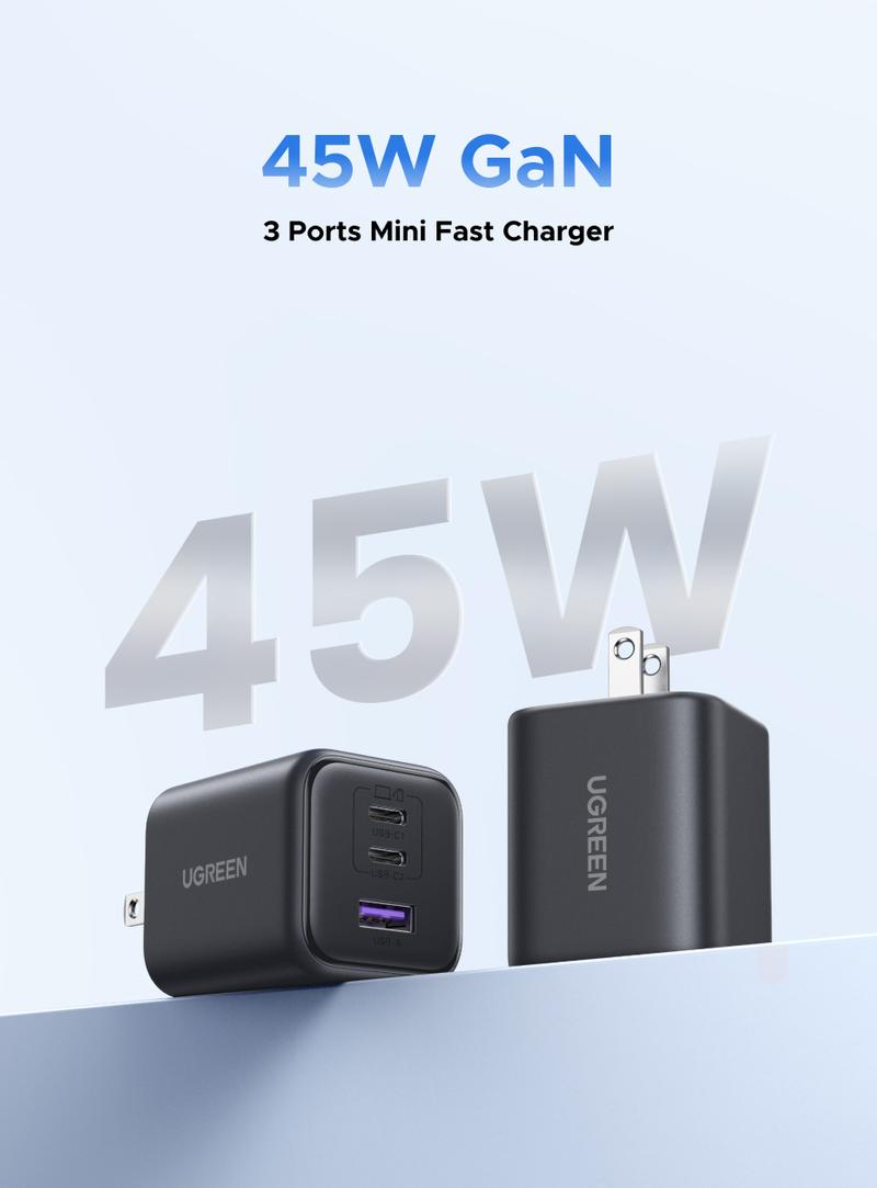 UGREEN 45W USB C Charger Block Nexode 3-Port GaN Fast Type C Charger Compact Foldable Power Adapter for MacBook Pro Air Dell XPS iPhone 17 16 15 iPad Pro Galaxy S25 September Restock，TikTokShopBlackFriday ,TikTokShopHolidayHaul