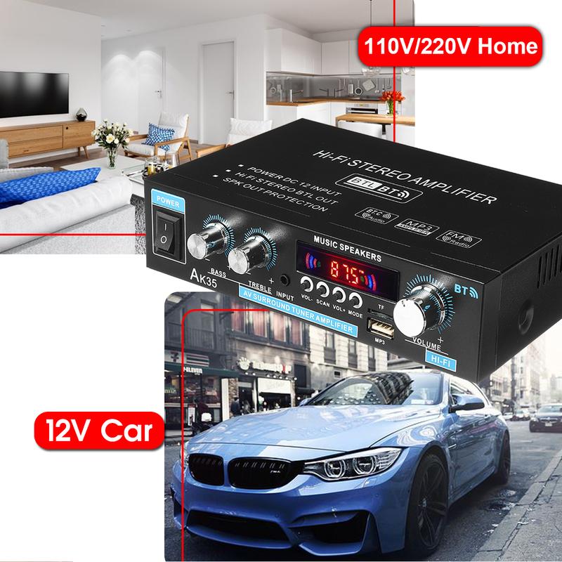 2*30W Digital HIFI Power Amplifier Bluetooth 5.0 USB FM TF Card Stereo Home Car Audio AMP with Remote Control US Plug
