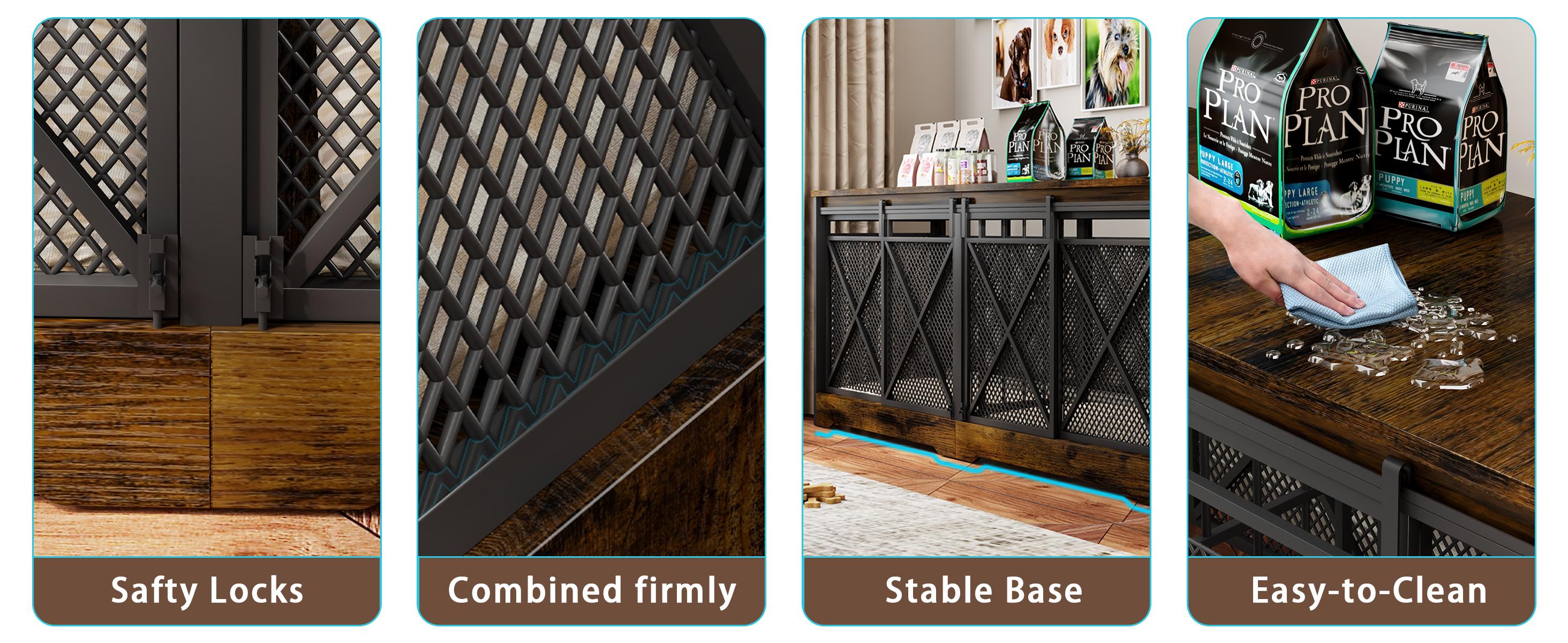 【SpringGlowUp】COZPAW 78" Dog Crate Furniture for 2 Dogs,Extra Large Breed Double Chew-Resistant Indoor Pet House,Heavy Duty Wooden XXL Large Kennel, Furniture Style XL Dog Cage, Max 300lbs Capacity (Brown)