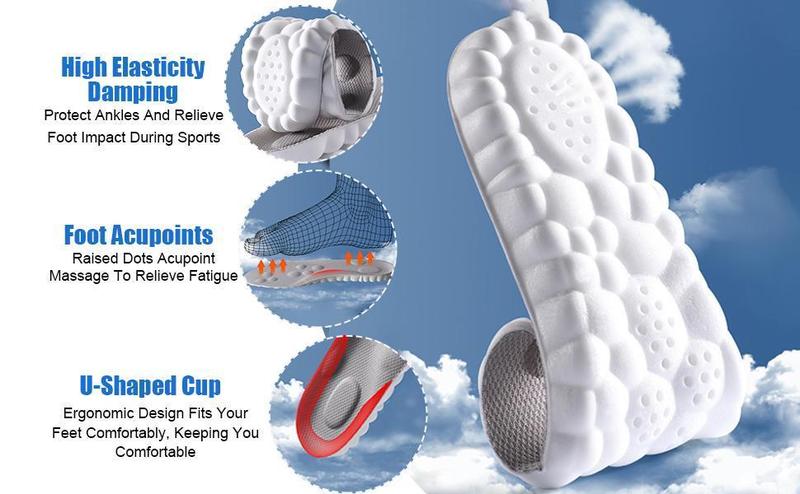 Cloud Insoles, Memory Foam Inserts, Shock Absorption Pads, 4D Technology – Anti-Fatigue Support, One Size Adjustable, Pain Relief for Men & Women