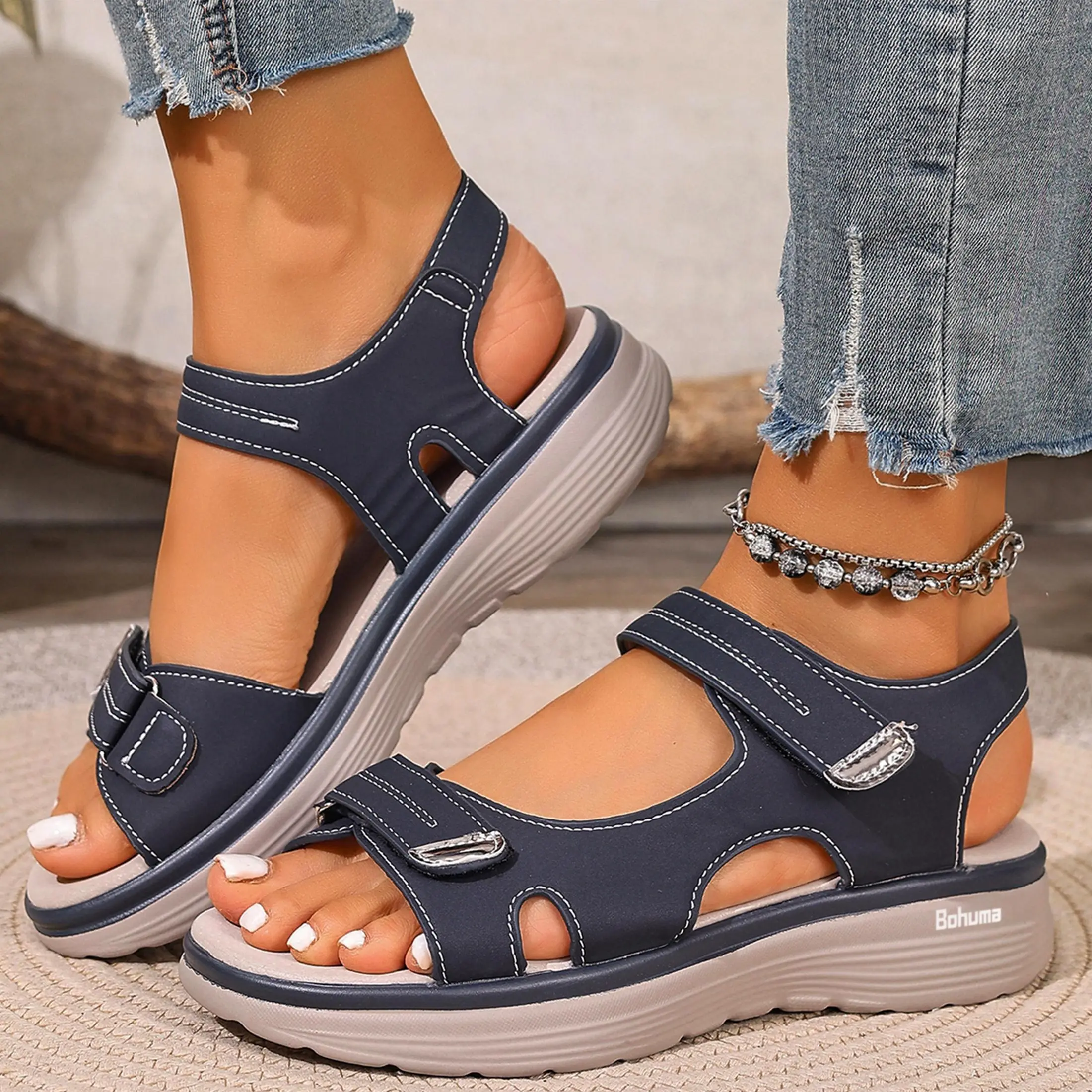 Women's Comfort Walking Sandals Adjustable Strap Lightweight Platform Wedge Heel Anti-Slip Outdoor Footwear