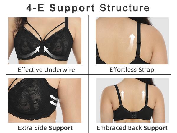 HSIA Pretty In Petals Plus Size Elegant Sheer Mesh Lace Unlined Full Coverage Strappy Underwire Non-Padded Bra with Minimizer Support Wide Adjustable Straps for Women's Everyday Lingerie SpringStatements HSIA Pretty In Petals Plus Size Elegant Sheer Mesh Lace Unlined Full Coverage Strappy Underwire Non-Padded Bra with Minimizer Support Wide Adjustable Straps for Women's Everyday Lingerie SpringStatements