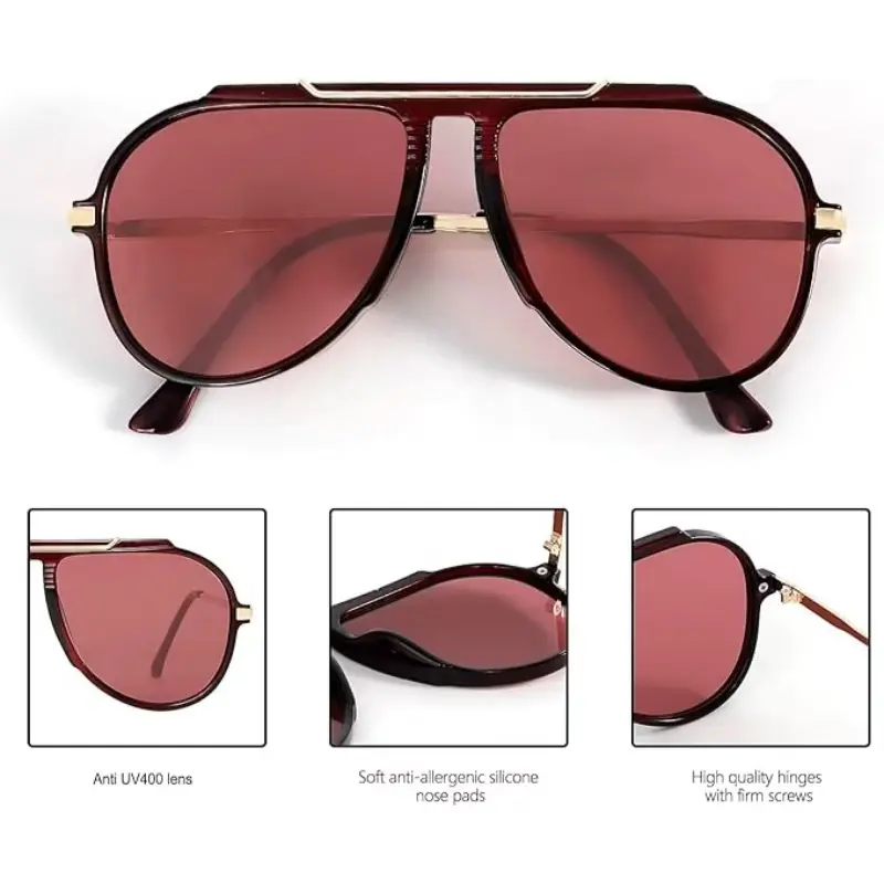 Women's Oversized 70s Retro Gold Metal Tangle-Free Square Aviator Sunglasses, 1-2Pcs 2026 Stylish Eyewear for Men, Fashion Accessories, Womens Sunglasses